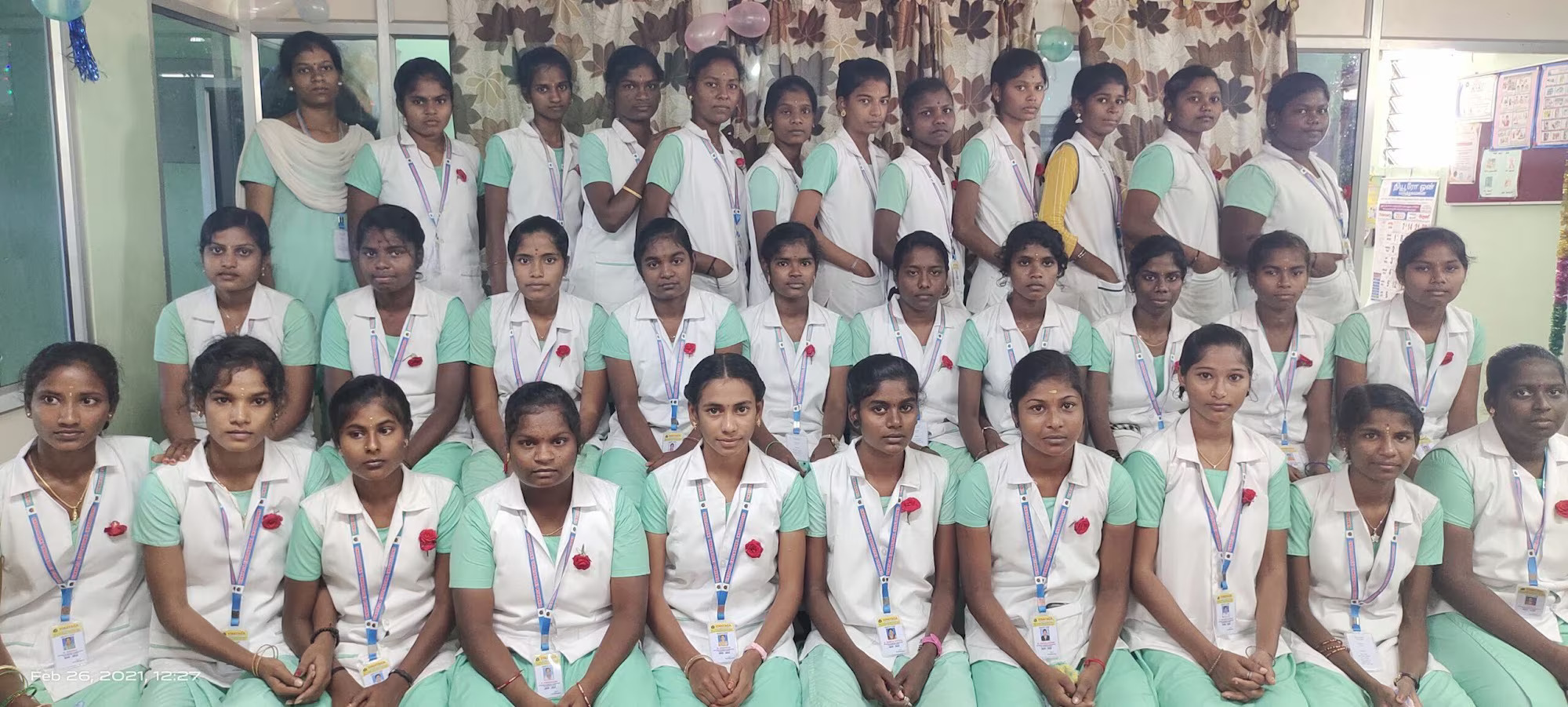 Nursing students in blue and white uniforms at Vinayaga Educational Institutions